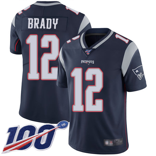 Nike Patriots #12 Tom Brady Navy Blue Team Color Men Stitched NFL 100th Season Vapor Limited Jersey