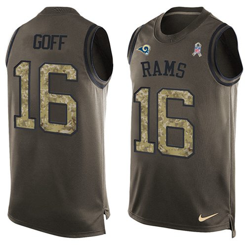 Nike Rams #16 Jared Goff Green Men Stitched NFL Limited Salute To Service Tank Top Jersey