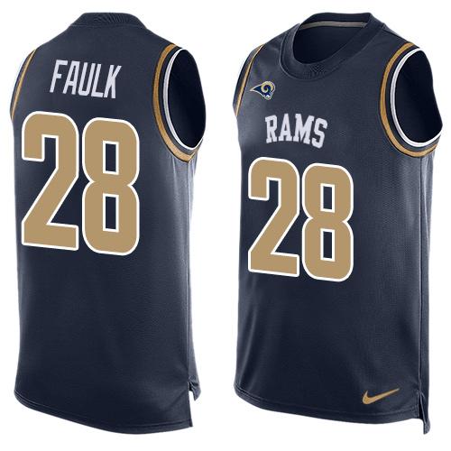 Nike Rams #28 Marshall Faulk Navy Blue Team Color Men Stitched NFL Limited Tank Top Jersey