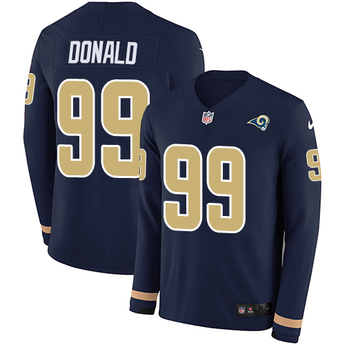 Nike Rams #99 Aaron Donald Navy Blue Team Color Men Stitched NFL Limited Therma Long Sleeve Jersey