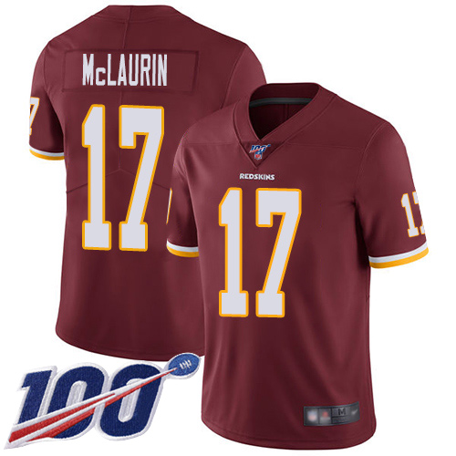 Nike Redskins #17 Terry McLaurin Burgundy Red Team Color Men Stitched NFL 100th Season Vapor Limited Jersey