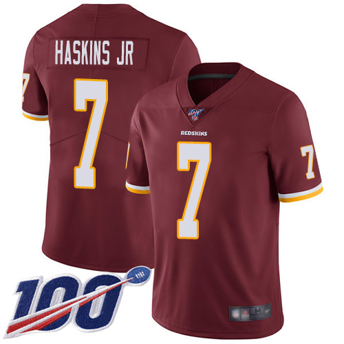 Nike Redskins #7 Dwayne Haskins Jr Burgundy Red Team Color Men Stitched NFL 100th Season Vapor Limited Jersey