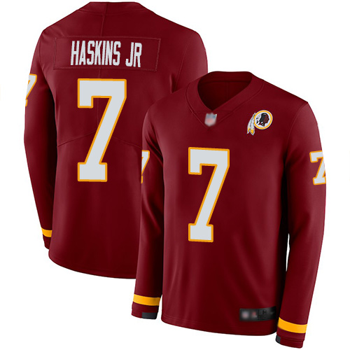 Nike Redskins #7 Dwayne Haskins Jr Burgundy Red Team Color Men Stitched NFL Limited Therma Long Sleeve Jersey