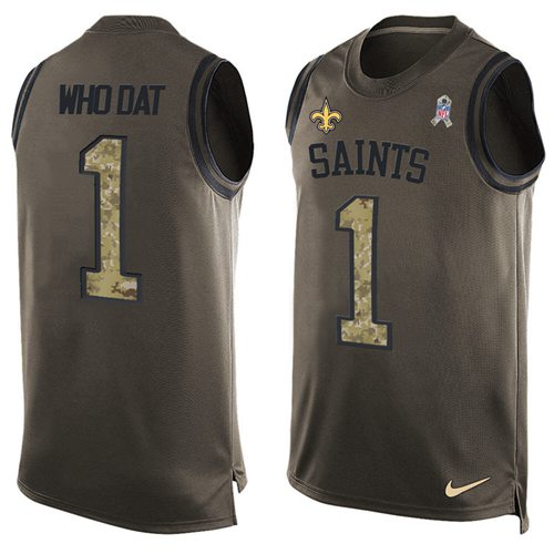 Nike Saints #1 Who Dat Green Men Stitched NFL Limited Salute To Service Tank Top Jersey