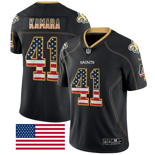 Nike Saints #41 Alvin Kamara Black Men Stitched NFL Limited Rush USA Flag Jersey