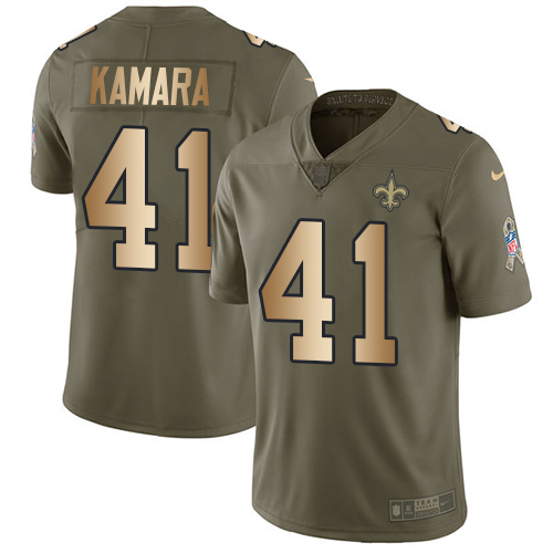 Nike Saints #41 Alvin Kamara Olive/Gold Men Stitched NFL Limited 2017 Salute To Service Jersey