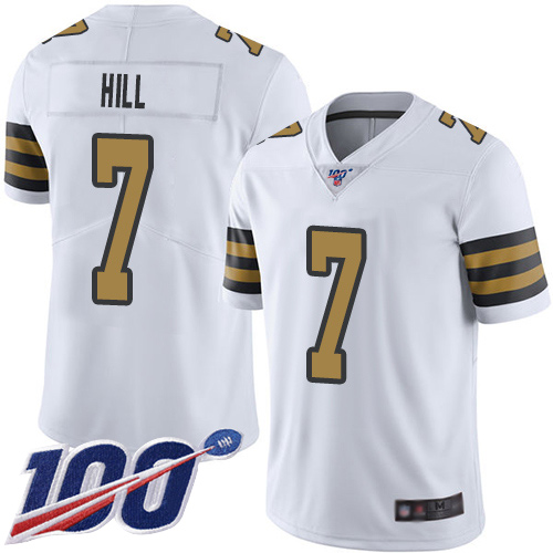 Nike Saints #7 Taysom Hill White Men Stitched NFL Limited Rush 100th Season Jersey