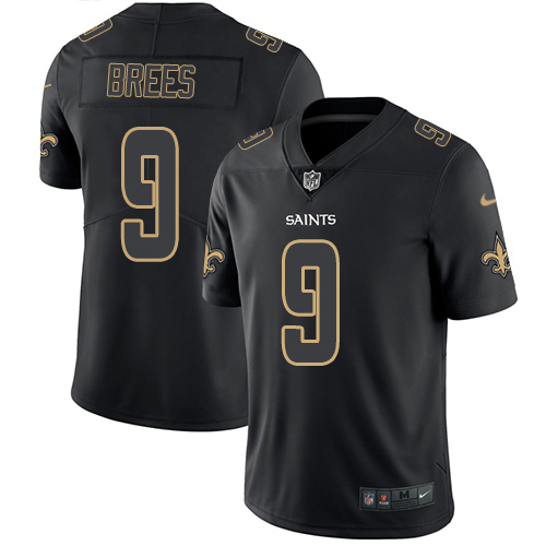 Nike Saints #9 Drew Brees Black Men Stitched NFL Limited Rush Impact Jersey