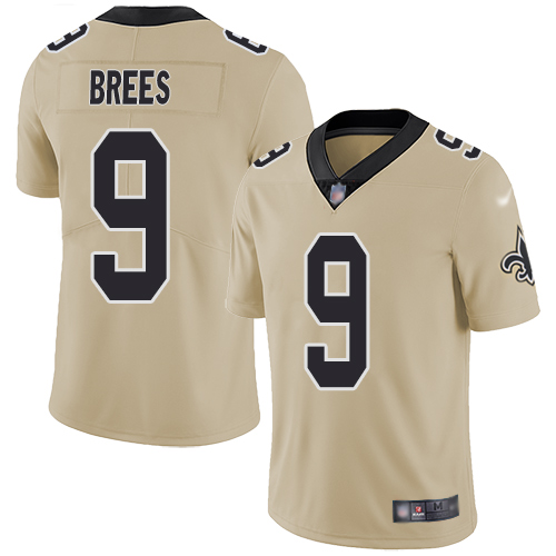 Nike Saints #9 Drew Brees Gold Men Stitched NFL Limited Inverted Legend Jersey