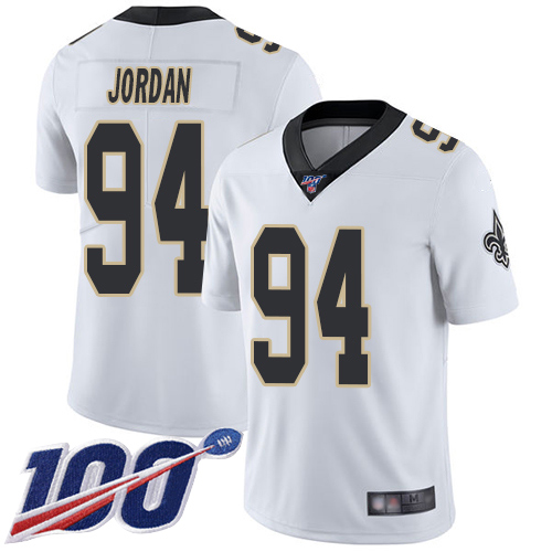 Nike Saints #94 Cameron Jordan White Men Stitched NFL 100th Season Vapor Limited Jersey