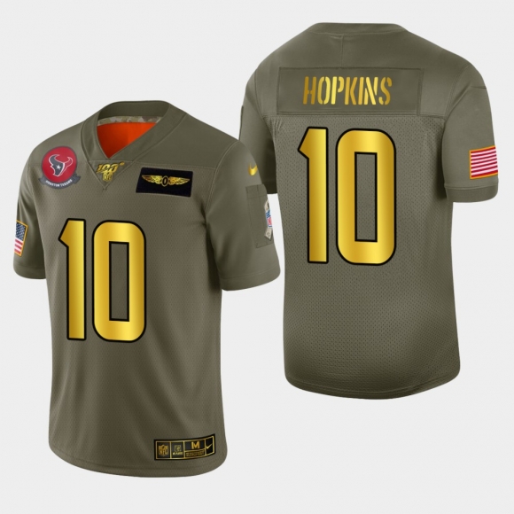 Nike Texans #10 DeAndre Hopkins Men Olive Gold 2019 Salute to Service NFL 100 Limited Jersey