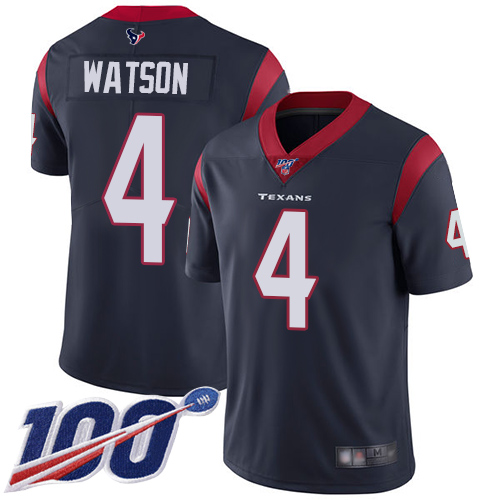 Nike Texans #4 Deshaun Watson Navy Blue Team Color Men Stitched NFL 100th Season Vapor Limited Jersey