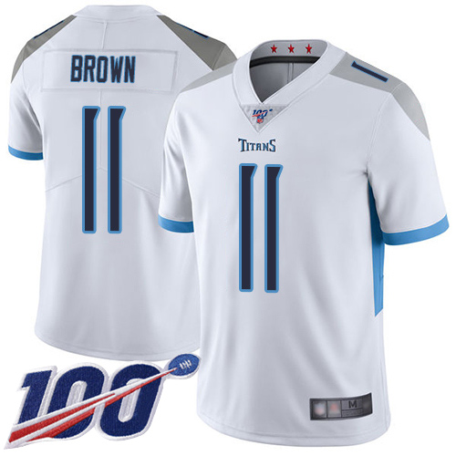 Nike Titans #11 A.J. Brown White Men Stitched NFL 100th Season Vapor Limited Jersey