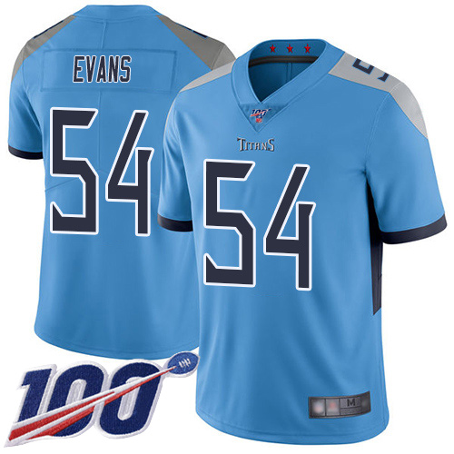 Nike Titans #54 Rashaan Evans Light Blue Alternate Men Stitched NFL 100th Season Vapor Limited Jersey