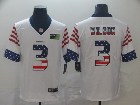 Seattle Seahawks #3 Russell Wilson White Men Nike Team Logo USA Flag Vapor Untouchable Limited NFL Jersey