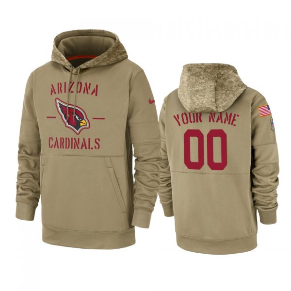 Arizona Cardinals Customized Tan 2019 Salute To Service Sideline Therma Pullover Hoodie (Check Description If You Want Women Size)
