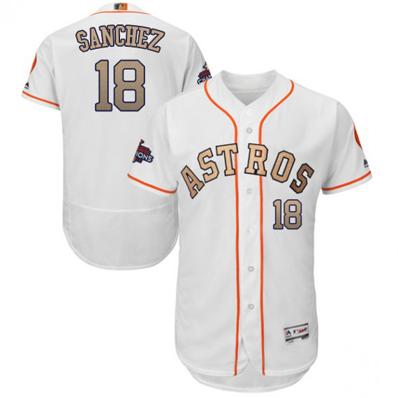 Astros #18 Aaron Sanchez White FlexBase Authentic 2018 Gold Program Cool Base Stitched MLB Jersey