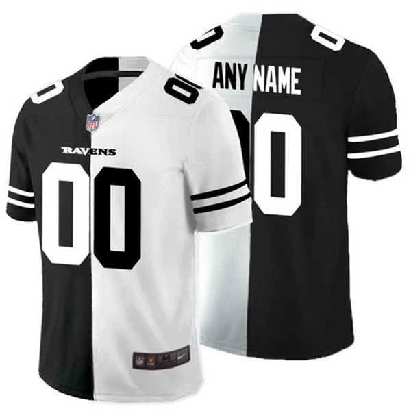 Baltimore Ravens Custom Black White Split Limited Stitched Jersey (Check Description If You Want Women Size)