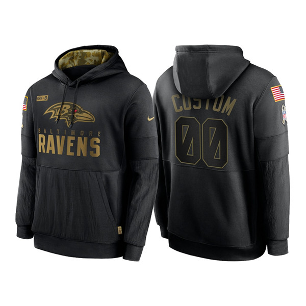 Baltimore Ravens Customized 2020 Black Salute To Service Sideline Performance Pullover NFL Hoodie (Check Description If You Want Women Size)