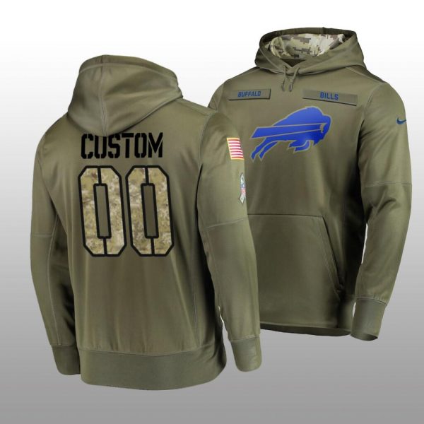 Buffalo Bills Customized Olive Salute To Service Sideline Therma Performance Pullover Hoodie (Check Description If You Want Women Size)