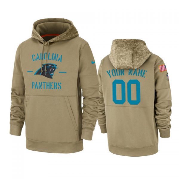 Carolina Panthers Customized Tan 2019 Salute To Service Sideline Therma Pullover Hoodie (Check Description If You Want Women Size)