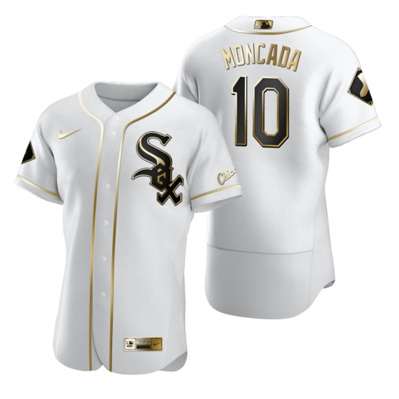 Chicago White Sox #10 Yoan Moncada White Nike Men Authentic Golden Edition MLB Jersey