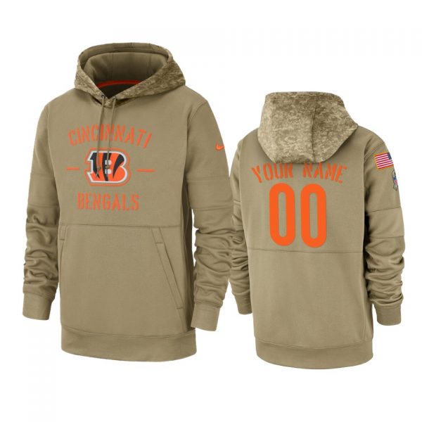 Cincinnati Bengals Customized Tan 2019 Salute To Service Sideline Therma Pullover Hoodie (Check Description If You Want Women Size)