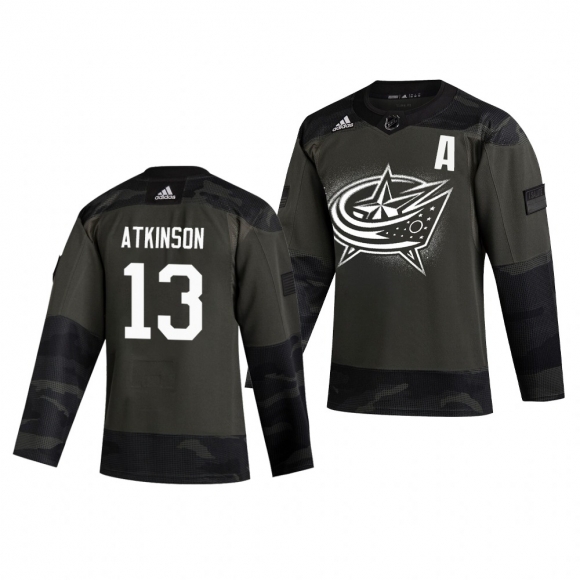 Columbus Blue Jackets #13 Cam Atkinson Adidas 2019 Veterans Day Men Authentic Practice NHL Jersey Camo