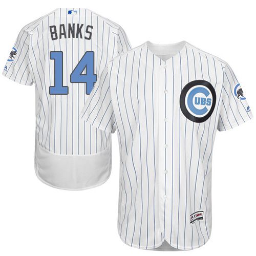 Cubs #14 Ernie Banks White(Blue Strip) Flexbase Authentic Collection Father's Day Stitched MLB Jersey