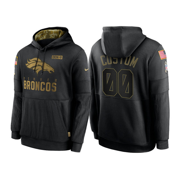 Denver Broncos Customized 2020 Black Salute To Service Sideline Performance Pullover NFL Hoodie (Check Description If You Want Women Size)