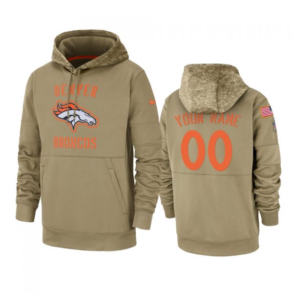 Denver Broncos Customized Tan 2019 Salute To Service Sideline Therma Pullover Hoodie (Check Description If You Want Women Size)