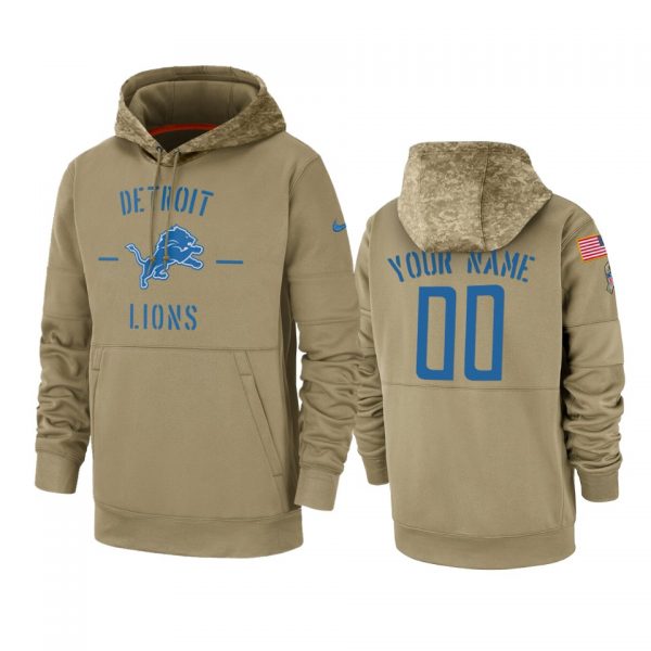 Detroit Lions Customized Tan 2019 Salute To Service Sideline Therma Pullover Hoodie (Check Description If You Want Women Size)