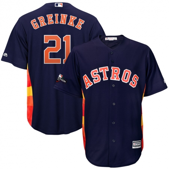 Houston Astros #21 Zack Greinke Majestic 2019 Postseason Official Cool Base Player Jersey Navy
