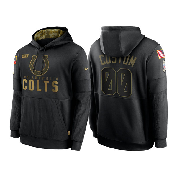 Indianapolis Colts Customized 2020 Black Salute To Service Sideline Performance Pullover NFL Hoodie (Check Description If You Want Women Size)