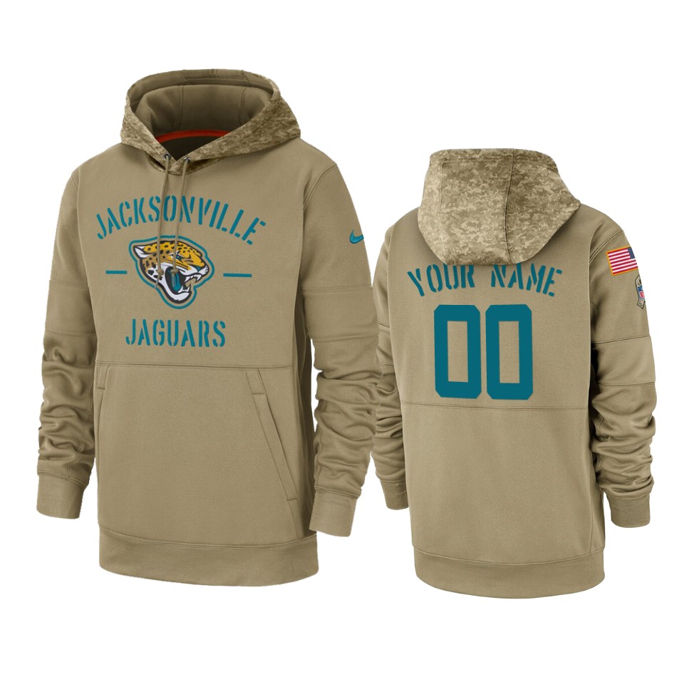 Jacksonville Jaguars Customized Tan 2019 Salute To Service Sideline Therma Pullover Hoodie (Check Description If You Want Women Size)