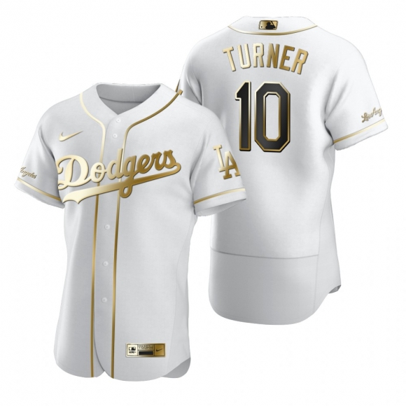 Los Angeles Dodgers #10 Justin Turner White Nike Men Authentic Golden Edition MLB Jersey