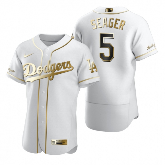 Los Angeles Dodgers #5 Corey Seager White Nike Men Authentic Golden Edition MLB Jersey