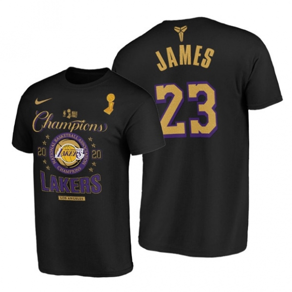 Los Angeles Lakers #23 LeBron James Black 2020 NBA Finals Champions Locker Room T-Shirt