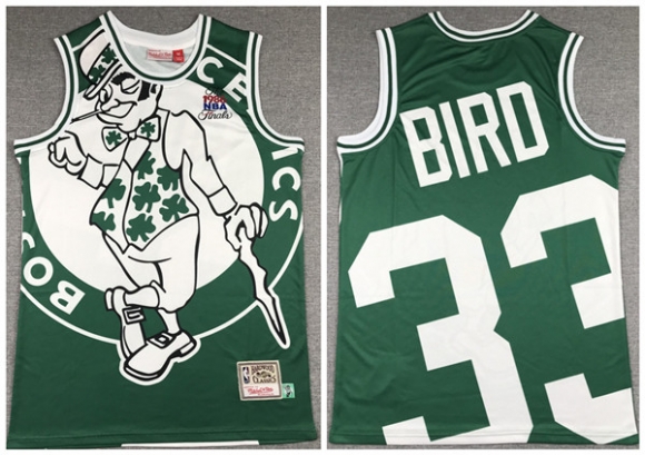 Men Boston Celtics #33 Larry Bird Green NBA Big Face Throwback Stitched Jersey