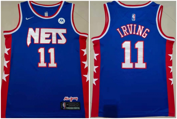 Men Brooklyn Nets #11 Kyrie Irving Blue Stitched Basketball Jersey