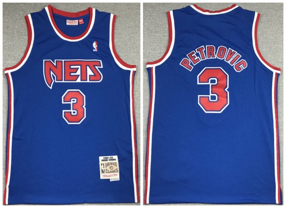 Men Brooklyn Nets #3 Drazen Petrovic Royal 1992-93 Mitchell & Ness Throwback Hardwood Classics Stitched Jersey