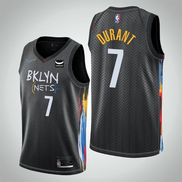 Men Brooklyn Nets #7 Kevin Durant Black City Edition Stitched Jersey