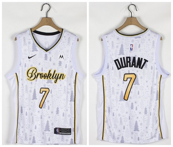 Men Brooklyn Nets #7 Kevin Durant White Christmas Edition Stitched Basketball Jersey