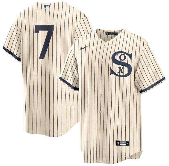 Men Chicago White Sox #7 Tim Anderson 2021 Cream/Navy Field of Dreams Cool Base Stitched Jersey
