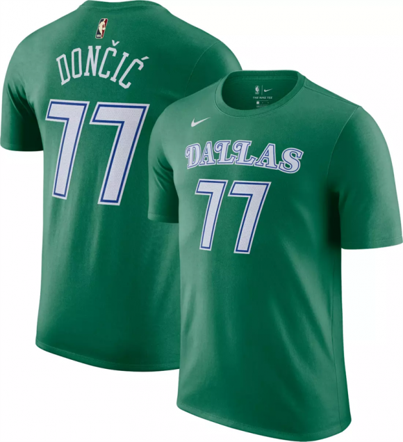 Men Dallas Mavericks #77 Luka Doncic Dri-FIT Green Hardwood Classic T-Shirt