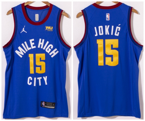Men Denver Nuggets #15 Nikola Jokic Blue Stitched Jersey