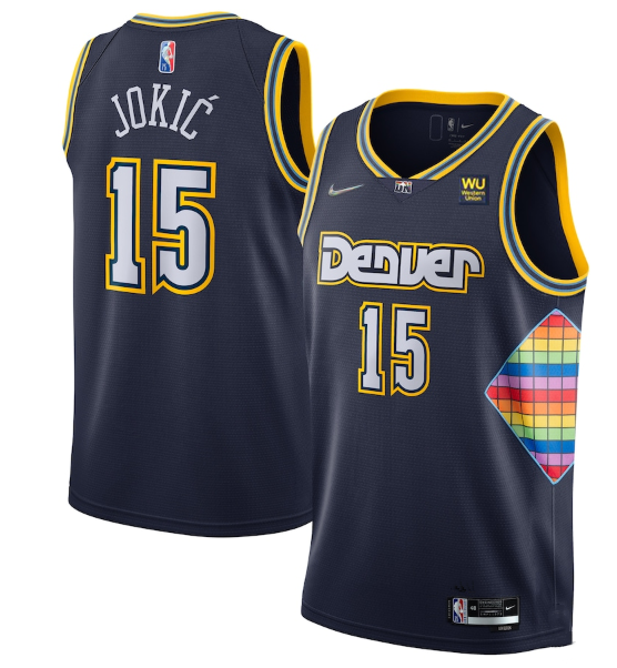 Men Denver Nuggets #15 Nikola Jokic Navy 2021/22 City Edition 75th Anniversary Stitched Jersey