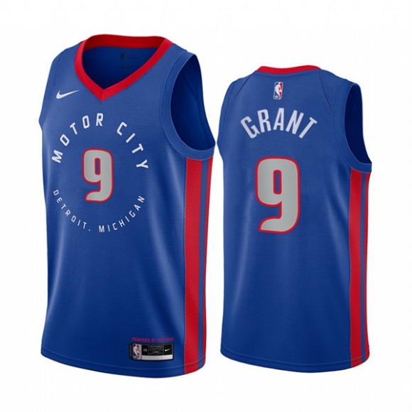 Men Detroit Pistons #9 Jerami Grant 2020-21 Blue City Edition Stitched NBA Jersey