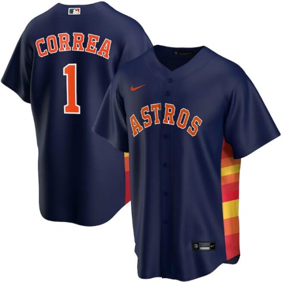 Men Houston Astros #1 Carlos Correa Navy MLB Cool Base Stitched Jersey