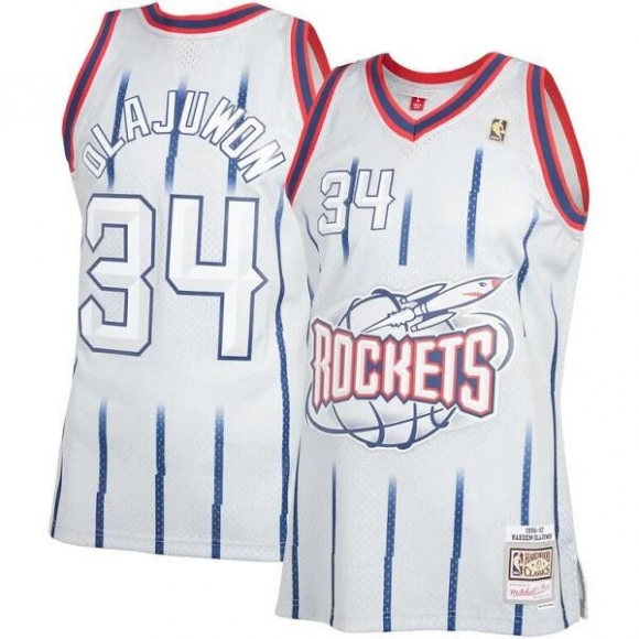 Men Houston Rockets #34 Hakeem Olajuwon Mitchell & Ness White Classic Stitched Basketball Jersey